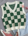 Kadın Yeşil Kare DESENLİ Oversize Triko Süveter