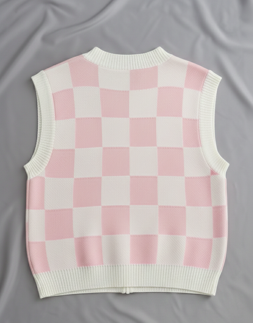 Kadın Pembe Pudra Kare DESENLİ Oversize Triko Süveter