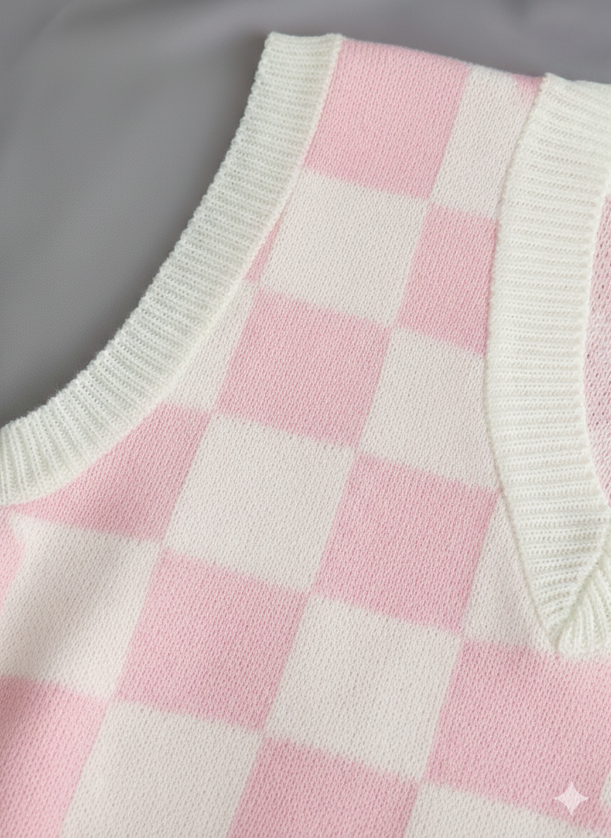Kadın Pembe Pudra Kare DESENLİ Oversize Triko Süveter